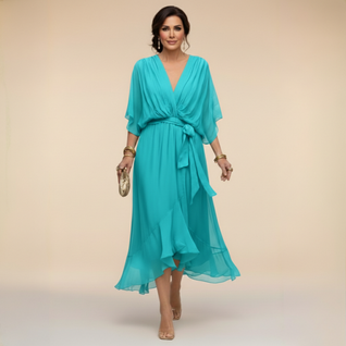 Monica - Vestido de chiffon con escote en V