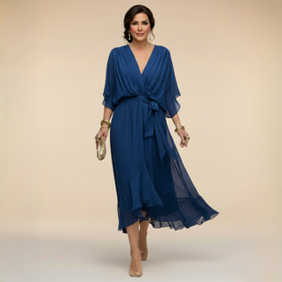 Monica - Vestido de chiffon con escote en V